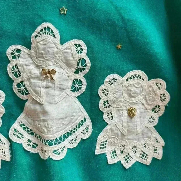 Vintage crewneck sweatshirt women's large angel stars embellished cottagecore - Picture 5 of 8